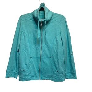Style & Co Sport Full Zip Jacket Petite Large Aqua Turquoise Cotton Slub Knit